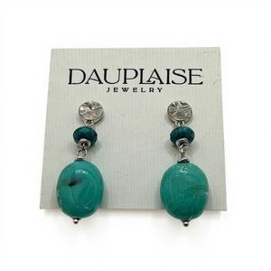 Dauplaise Jewelry Turquoise Drop Earrings Silver Tone New